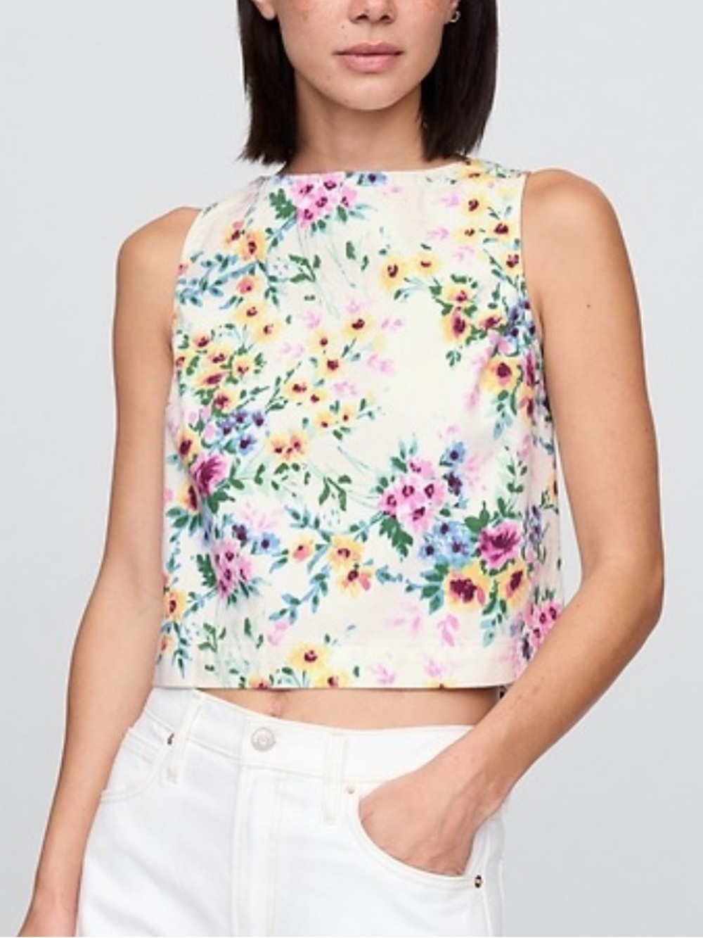 GAP Denim Floral Crop Shell Tank Top